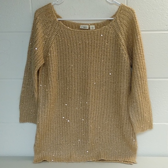 CATO LOOSE KNIT, SMALL SEQUIN ACCENTS, BOAT NECK, 3/4 SLEEVE SWEATER TUNIC - Picture 6 of 6